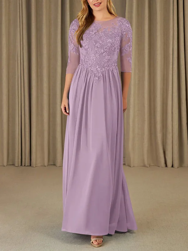 Scoop Lace Chiffon Floor-Length Dress