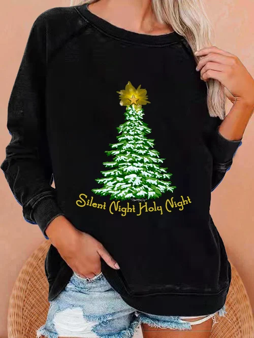 Silent Night Holy Night Print Casual Sweatshirt