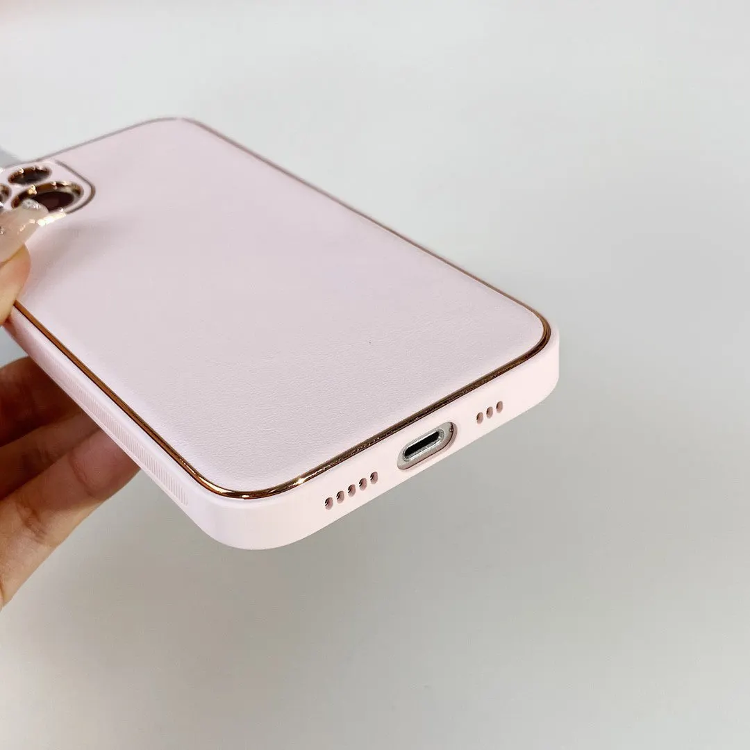 Solid Color Leather Plating iPhone Case