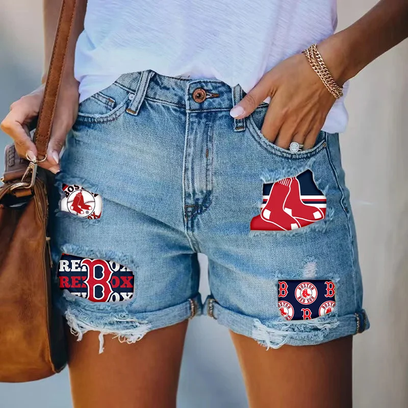Boston Red Sox distressed cutoff denim shorts - women