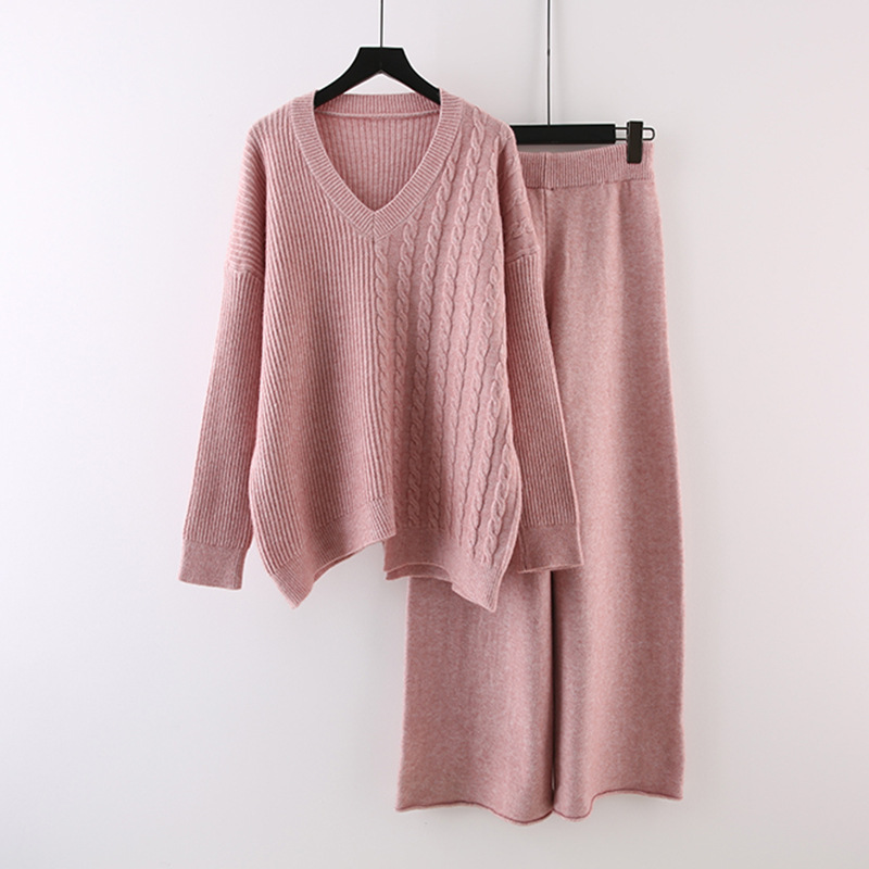 Rotimia Irregular sweater knitted wide-leg pants two-piece set