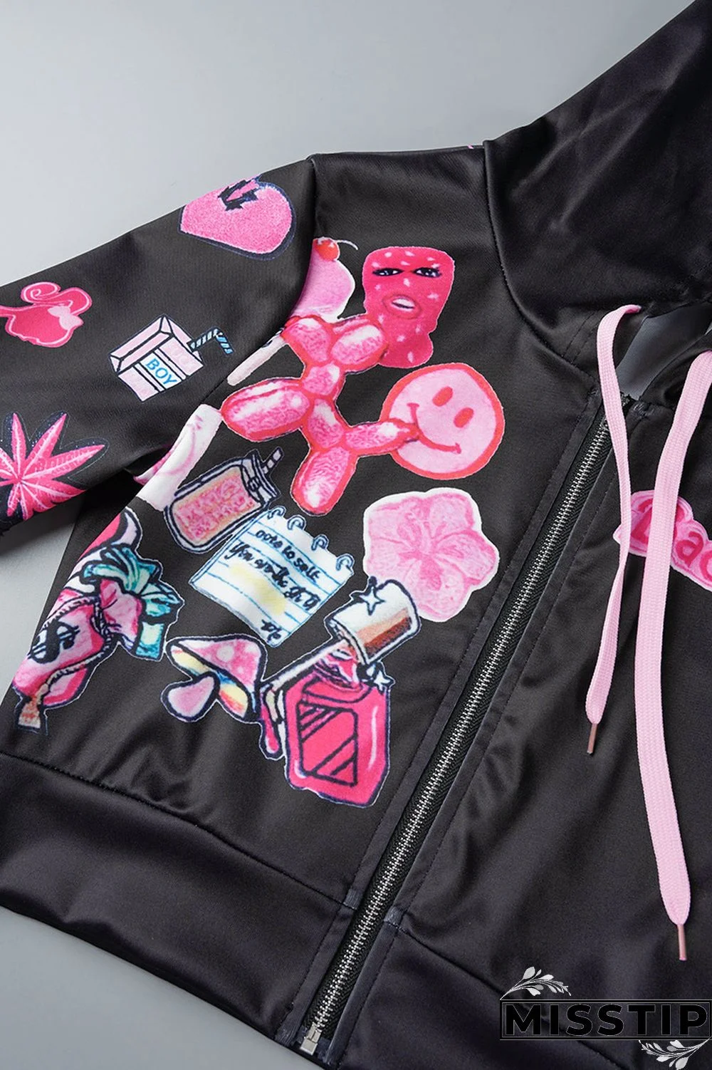 Green Casual Street Print Patchwork Zipper Hooded Collar Short Sleeve Two Pieces