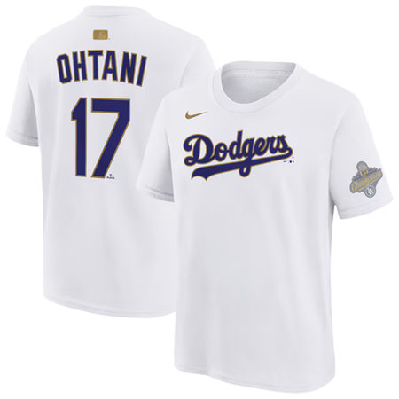 Men's Los Angeles Dodgers #17 Shohei Ohtani Nike White 2026 Gold Collection Name & Number T-Shirt 1MZ3