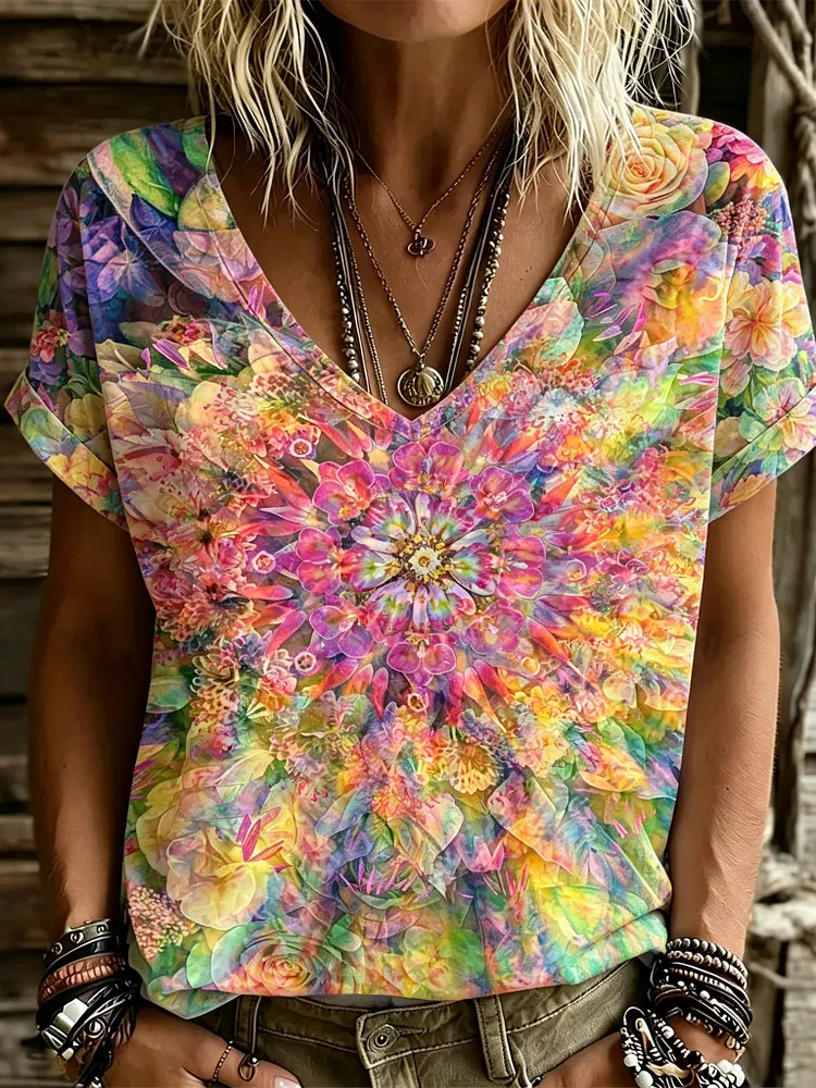 Women's Retro Bohemian Hippie Style Printed T-shirt