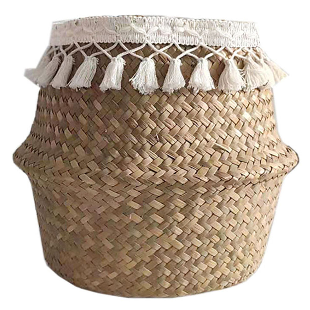 

Foldable Seaweed Storage Basket Handmade Plant Pot Flower Vase with Tassel, Xl, 501 Original