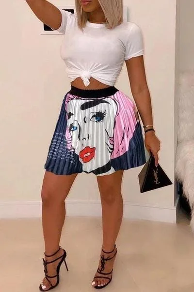 Casual Printed Drape Design Skirt