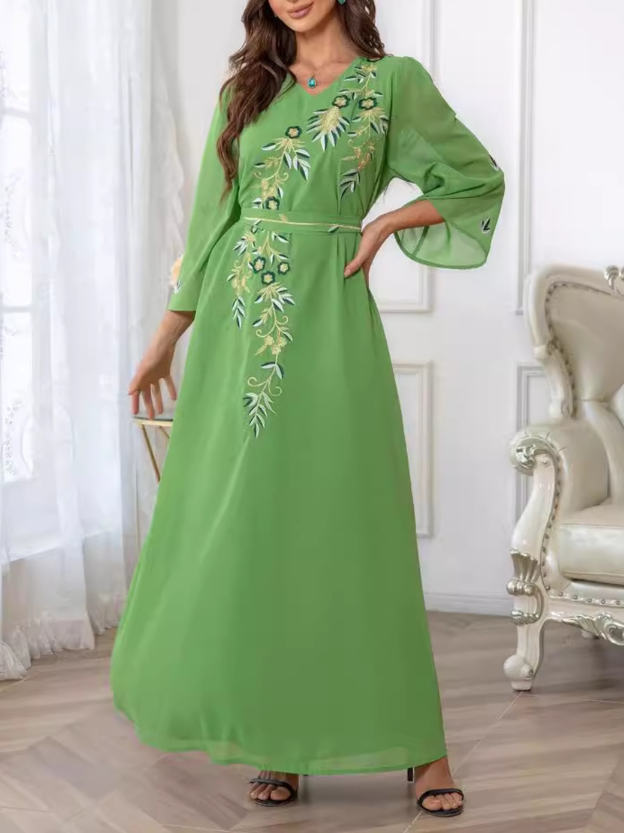 Elegant and Fresh V-neck Embroidered Chiffon Robe | Oxredo Shop Ramadan Sale