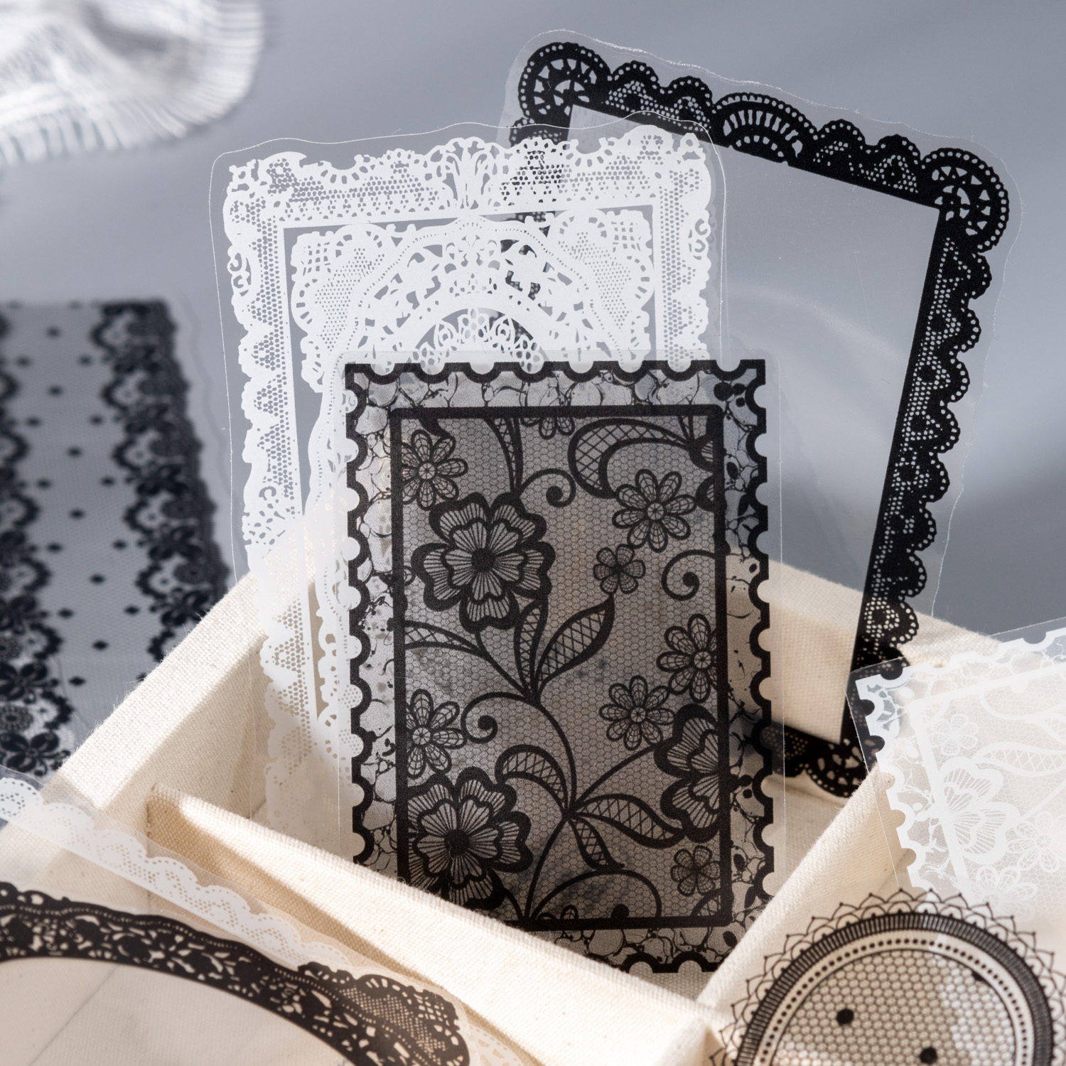 PET 스티커 - 레이스 아카데미 시리즈 빈티지 레이스 테두리 나비넥타이