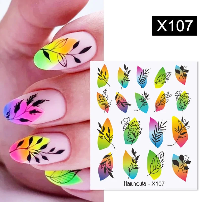 Harunouta Butterfly Flower Design Leaves Nail Water Decals Color Wave Geometric Line Charms Sliders Decoration Tips For Nail Art-Nail Inspo