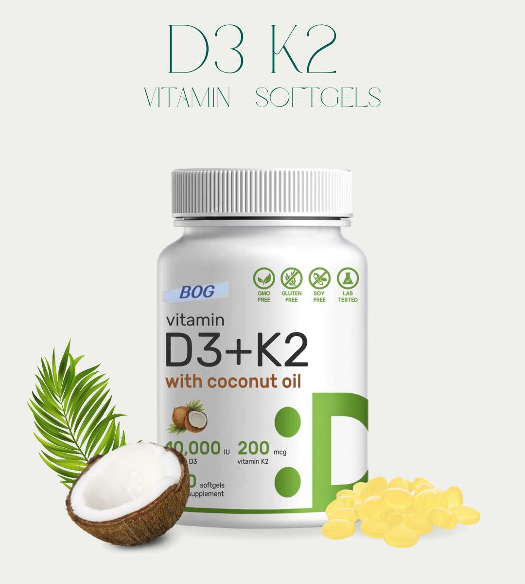 Vitamin D3+K2 Supplement 250 Softgels