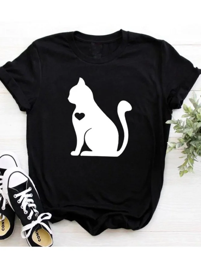 Cat Cotton-Blend Crew Neck Shirts & Tops