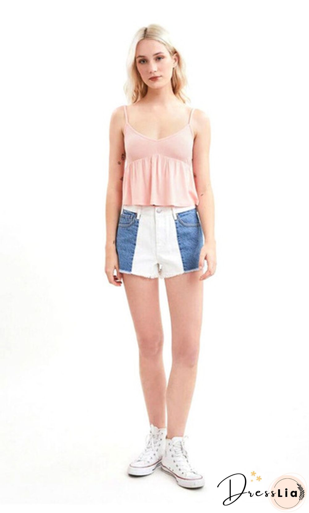 Women Stitched High Stretch Mid Waist Denim Shorts