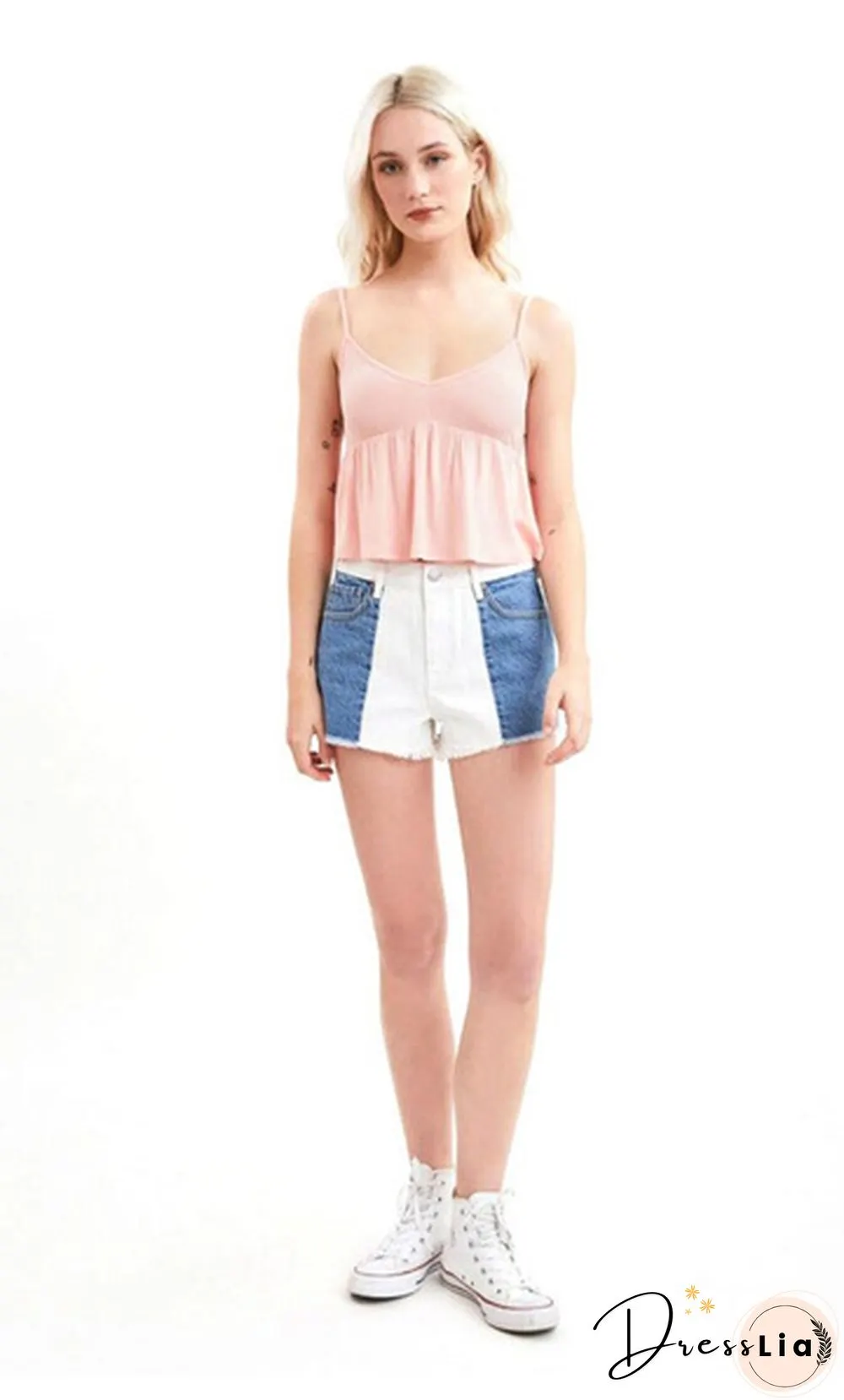 Women Stitched High Stretch Mid Waist Denim Shorts