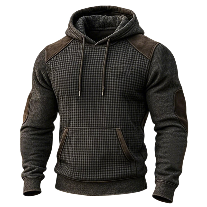  Stylish Plaid Hoodie with Reinforced Elbow Patches - Perfect for Casual Wear and Outdoor Activities