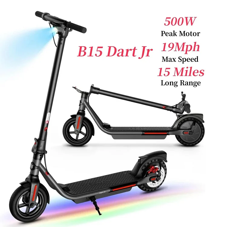 SISIGAD B15 Dart Jr Electric Scooter for Adults, 300W Folding Commuting Kick Scooter with Double Braking System, 8.5" Solid Tires, 19Mph Speed, 15 Miles Long Range