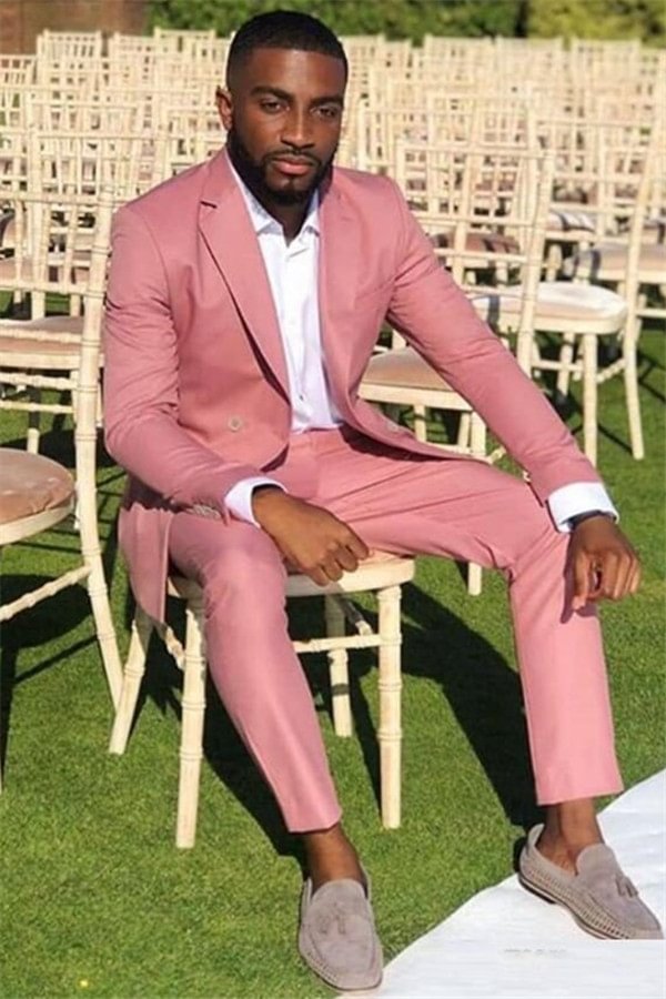 Handsome Pink 2 Pieces Wedding Suits For Groom With Notched Lapel | Ballbellas Ballbellas