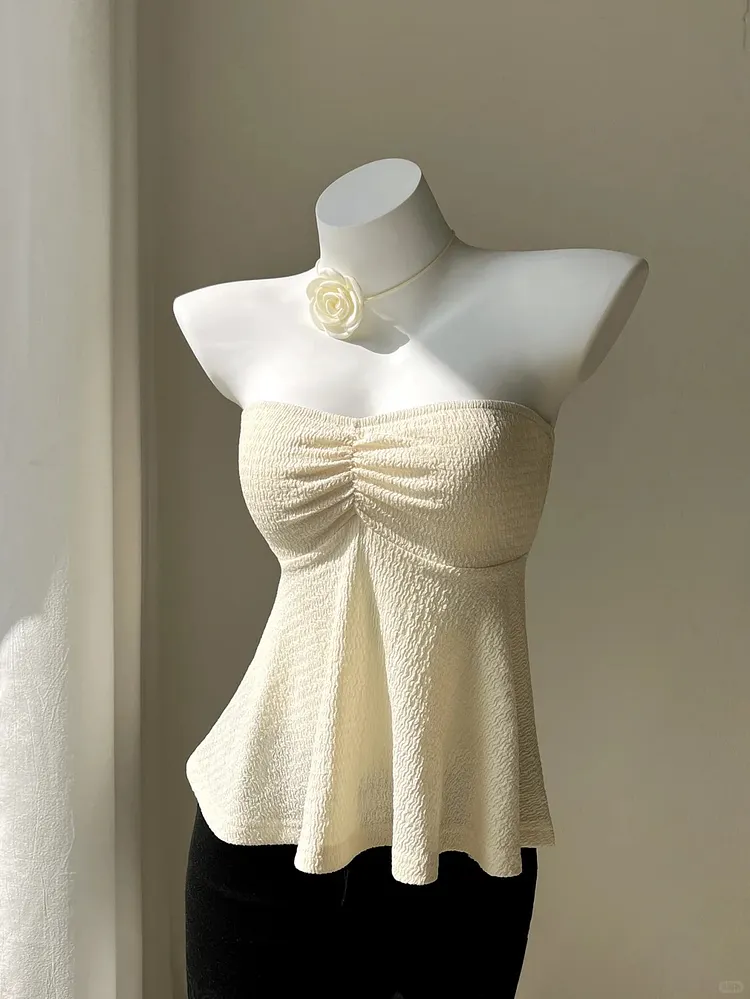 Off-white textured strapless top
