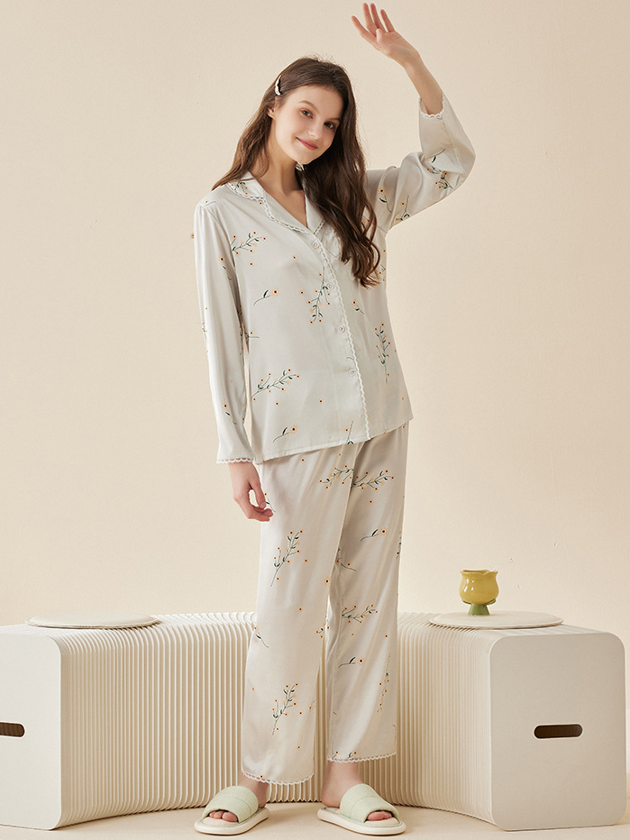 Casual Loose Regular Sleeve Floral Long Sleeve Pajama Set