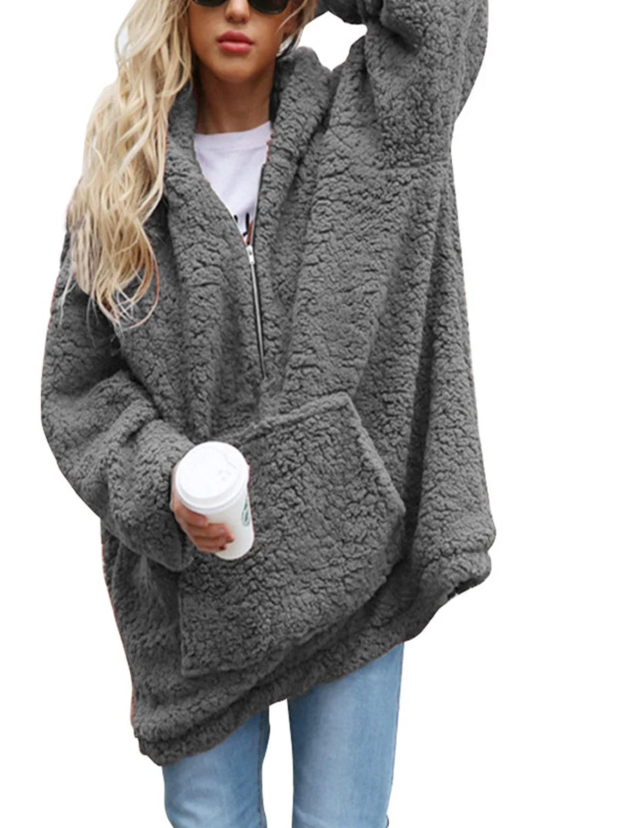 Casual Loose Hooded Zipper Sweatshirt