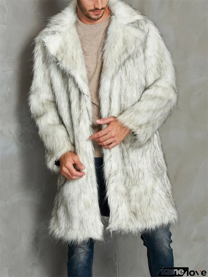 Fashion Faux Fox Fur Suit Collar Men's Mid-Length Coat