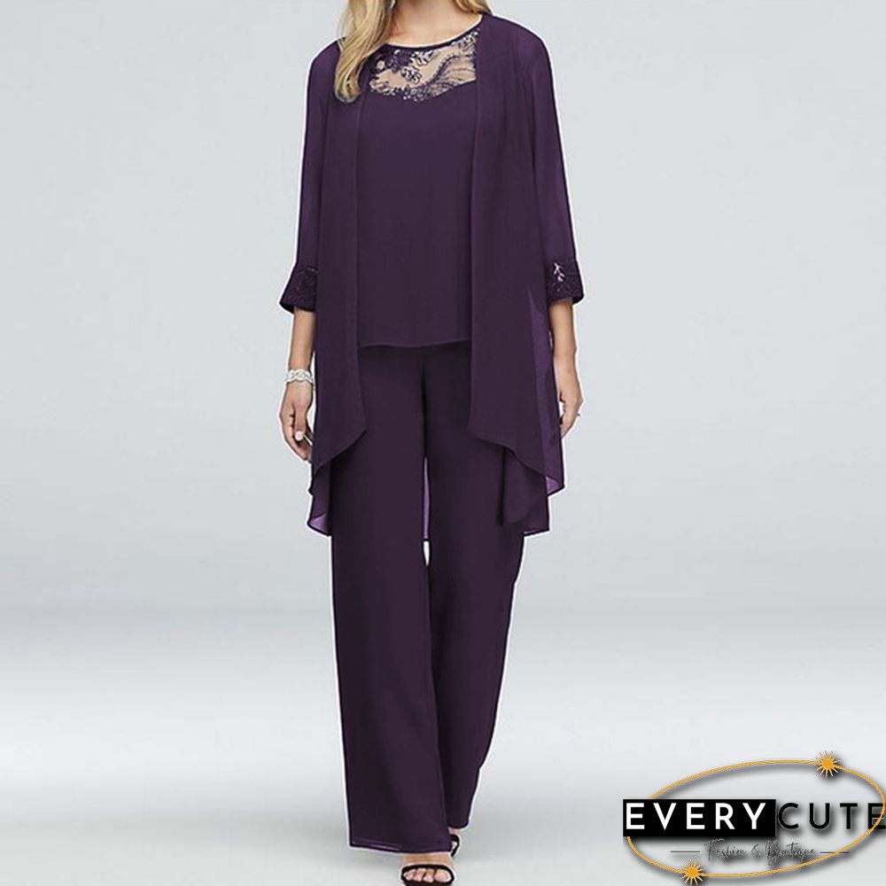 Women Chiffon Top Mother Of Bride Dress Georgette Three-Piece Pantsuit Office Formal Dress Plus Size 5Xl