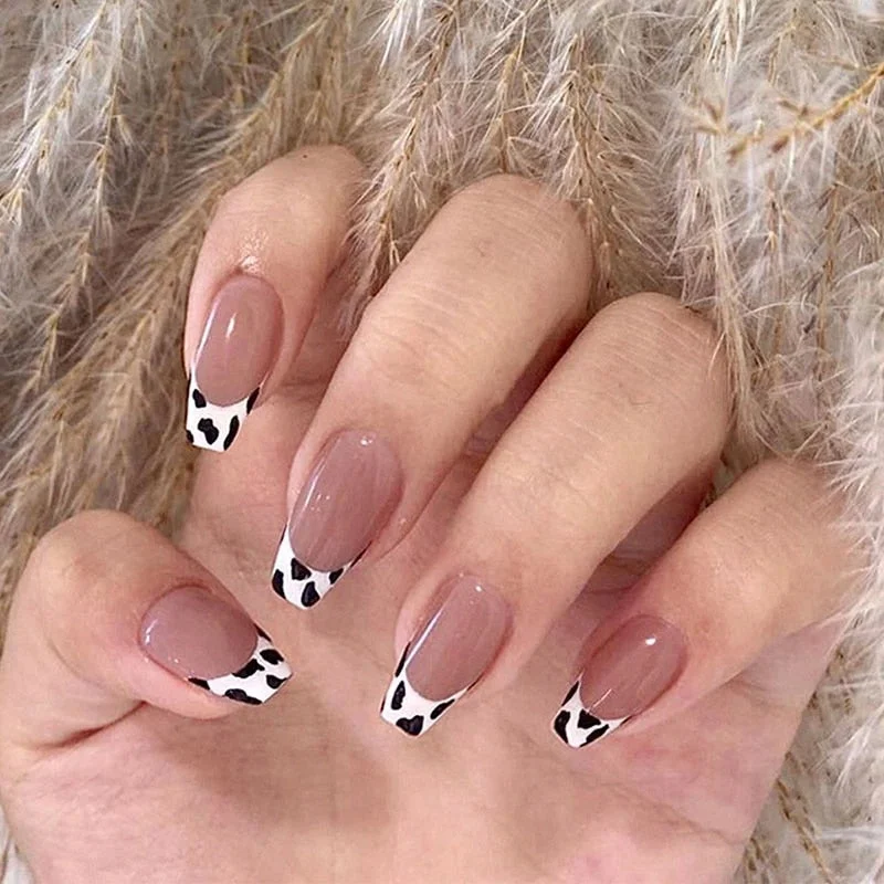 24pcs Mid Length Fake Nails Ballet Removable Wear Full Cover Coffin Artificial Manicure Patch False Nail Tips with Glue-Nail Inspo