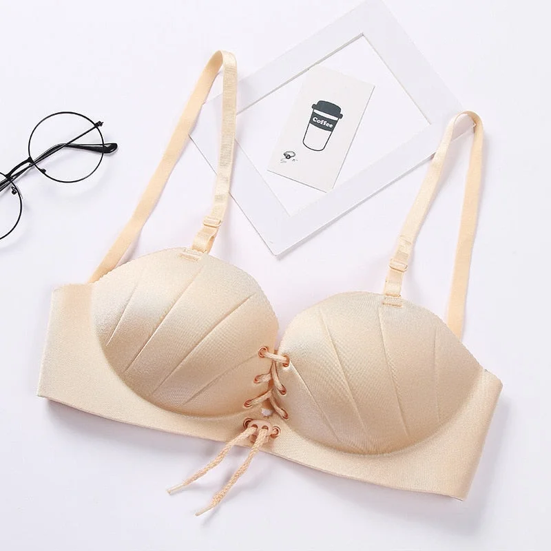DERUILADY Seamless Backless Drawstring Bra Women Adjusted Push Up Bralette Solid Simple Comfort Wireless Bra Sexy Lingerie