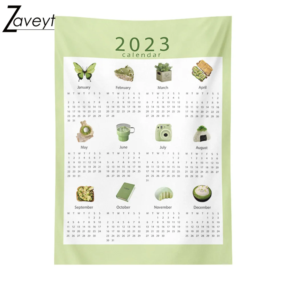 Nigikala 2023 New Year Cartoon Calendar Hanging Cloth Student Child Study Room Decor Wall Tapestry Annual plan Bedroom Background