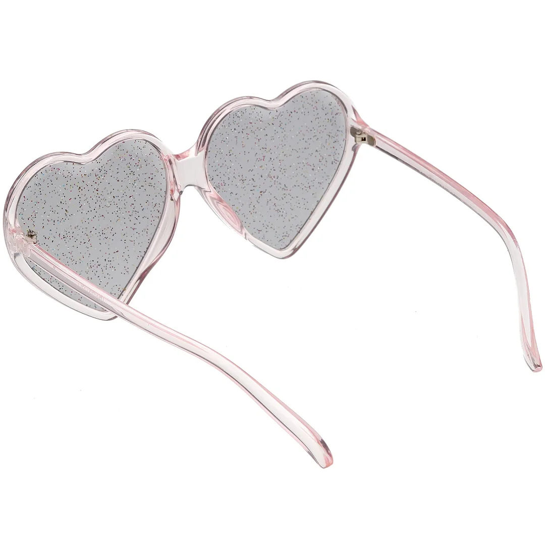 Women's Novelty Oversize Heart glasses Smoke Glitter Lens 62mm