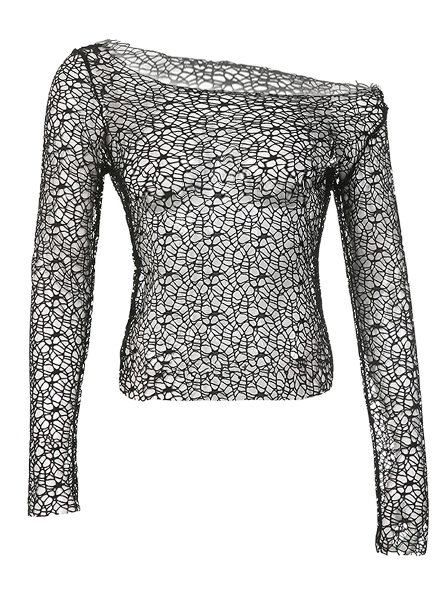 Ootddress Hollow Out Casual Beach Cover up Y2k Top For Women Sexy Off-Shoulder Crochet Holiday Crop top See-Through High Street Top