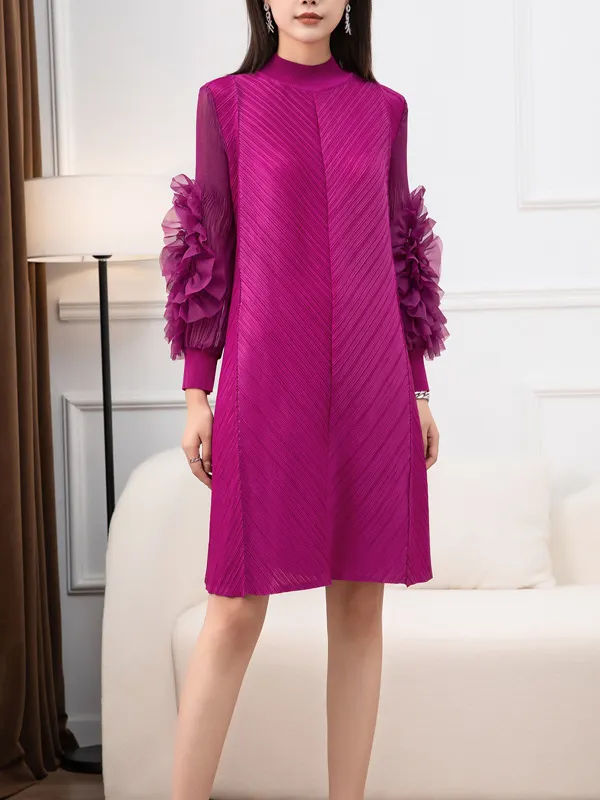 Pleated solid summer style dress