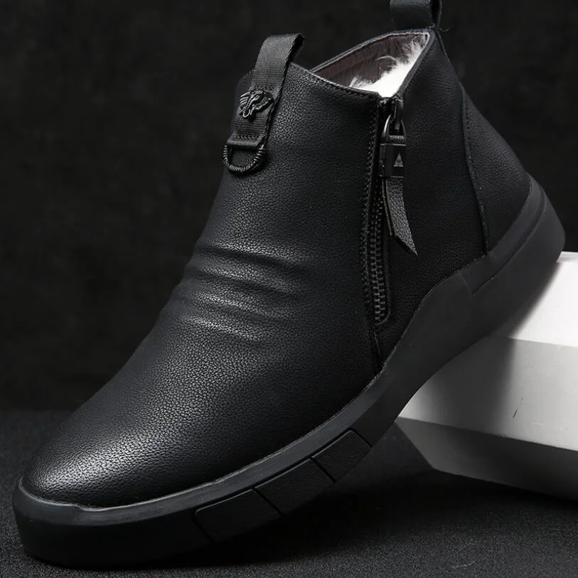 New Men Shoes Designer Genuine Leather 100%wool Lining Winter Super Keep Warm Outdoor Ankle Boots Snow Boots Casual Sneakers