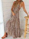 Bohemia Leopard Print Backless Bandage Maxi Dress