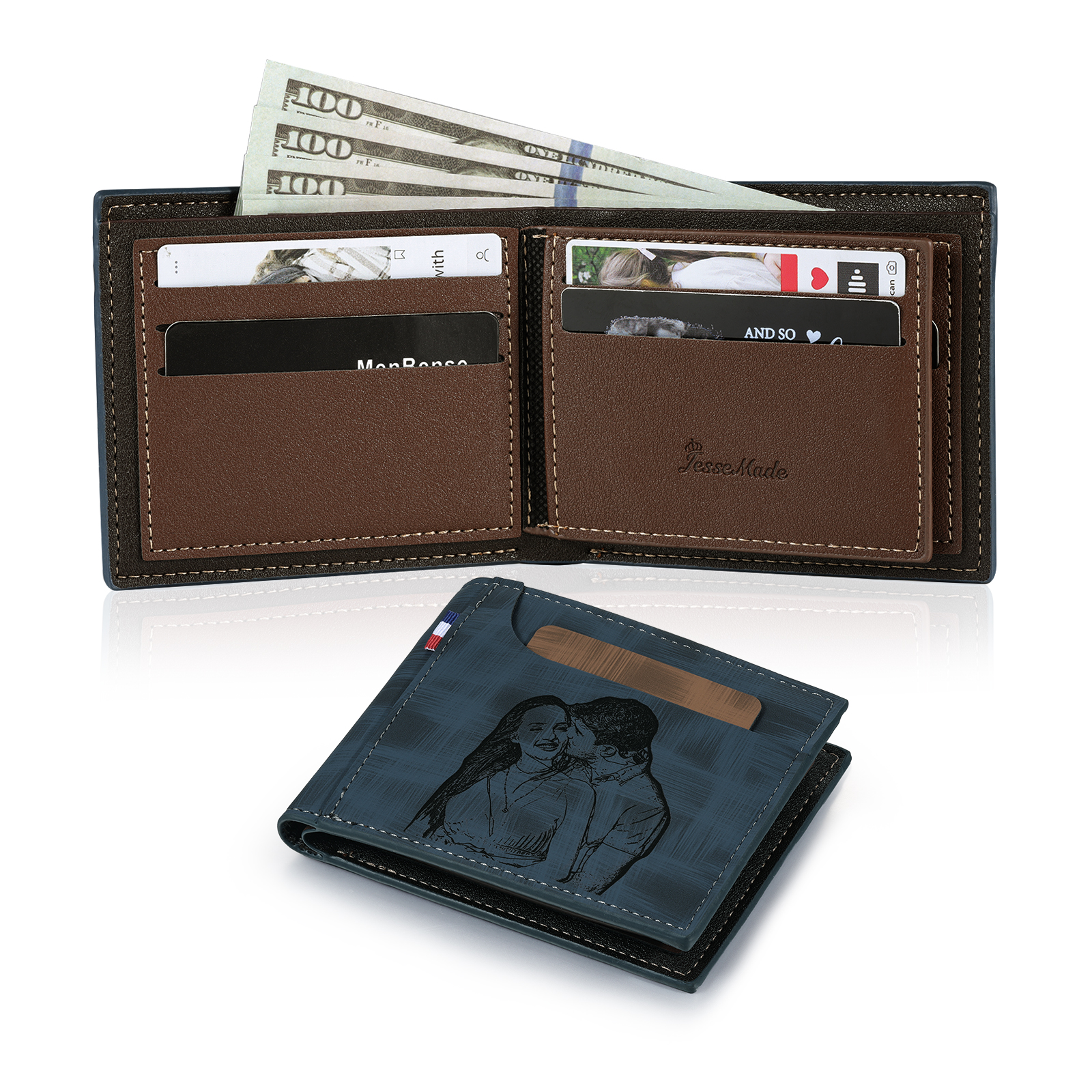 Portefeuille Classique 1 Prénom et Lettre Personnalisés avec Photo Porte-Monnaie Carte