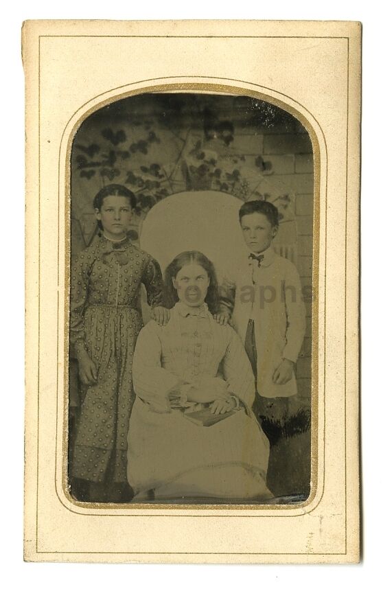 19th Century Tintype Portrait - Original Vintage Photo Poster painting - Mother & Children