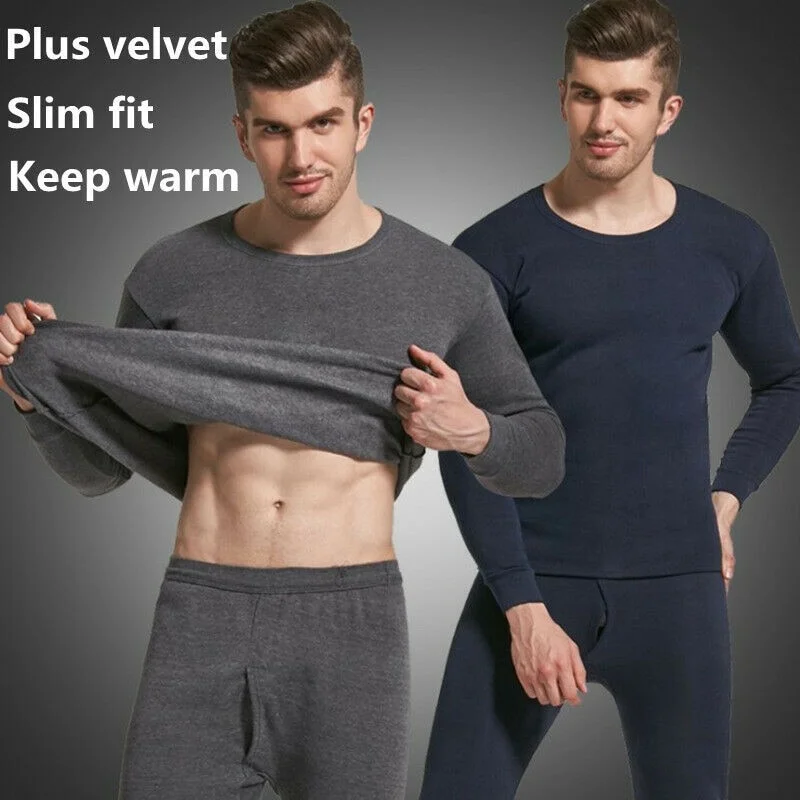 Men Seamless Elastic Warm Velvet Inner Wear Thermals Underwear Set