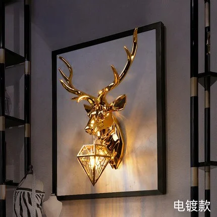 Retro Luxury Resin Wall Lamp Modern Creative Deer Head Wall Sconce Bedroom Corridor Aisle Lighting Wall Light Kitchen Fixtures