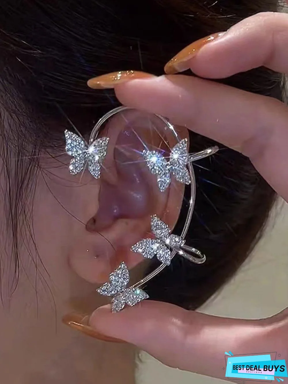 Alloy Rhinestone Butterfly Cuff Earrings