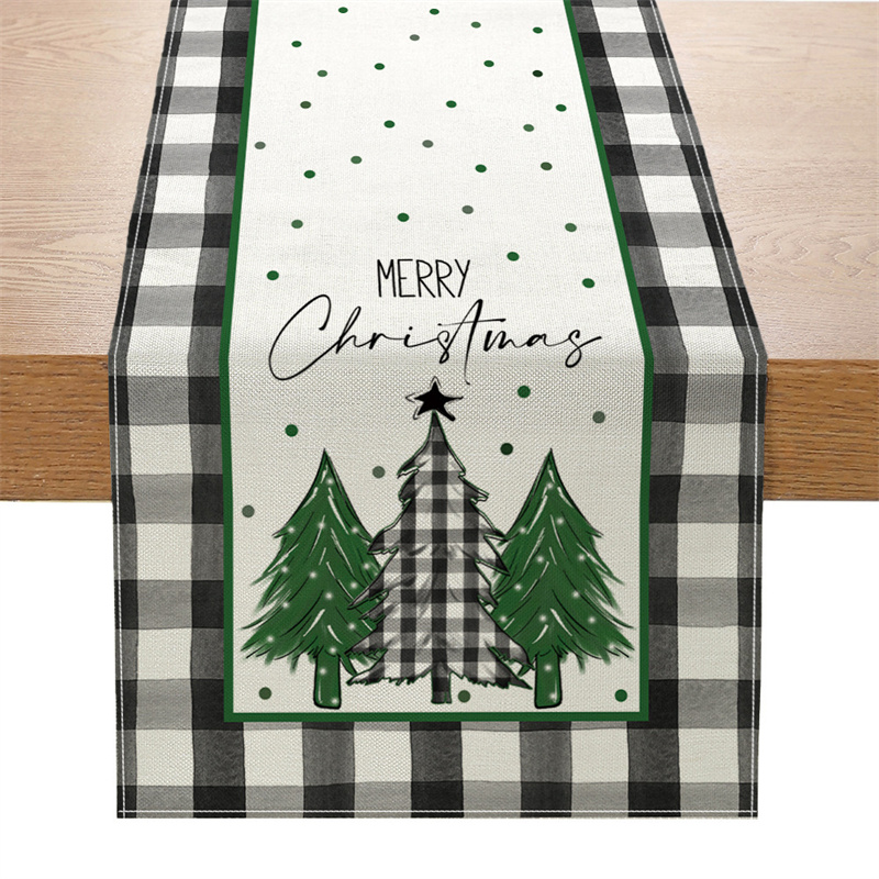 Tegooe Buffalo Plaid Christmas Table Runner with Gnome Print
