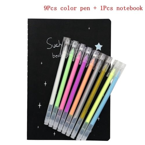 9Pc Pen+1pc Notebook Set 2020 Sketchbook Diary for Graffiti Soft Cover Black Paper Sketch Book Notebook Office School Supplies
