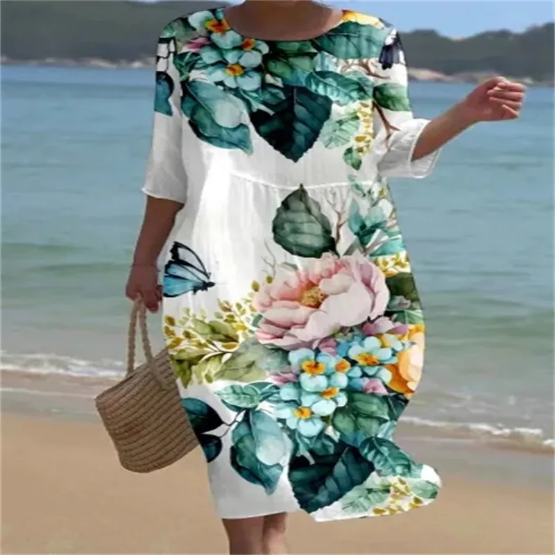 Churchf Churchf New Women's Floral Art Print Leisure Vacation Dress