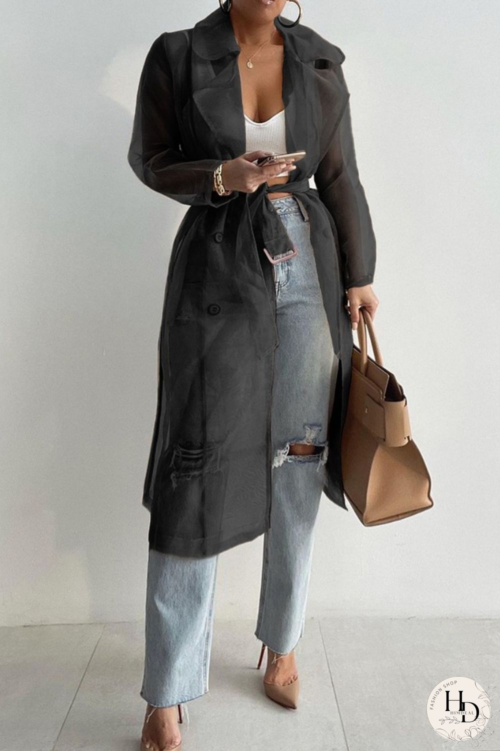 White Casual Solid Cardigan Turndown Collar Outerwear