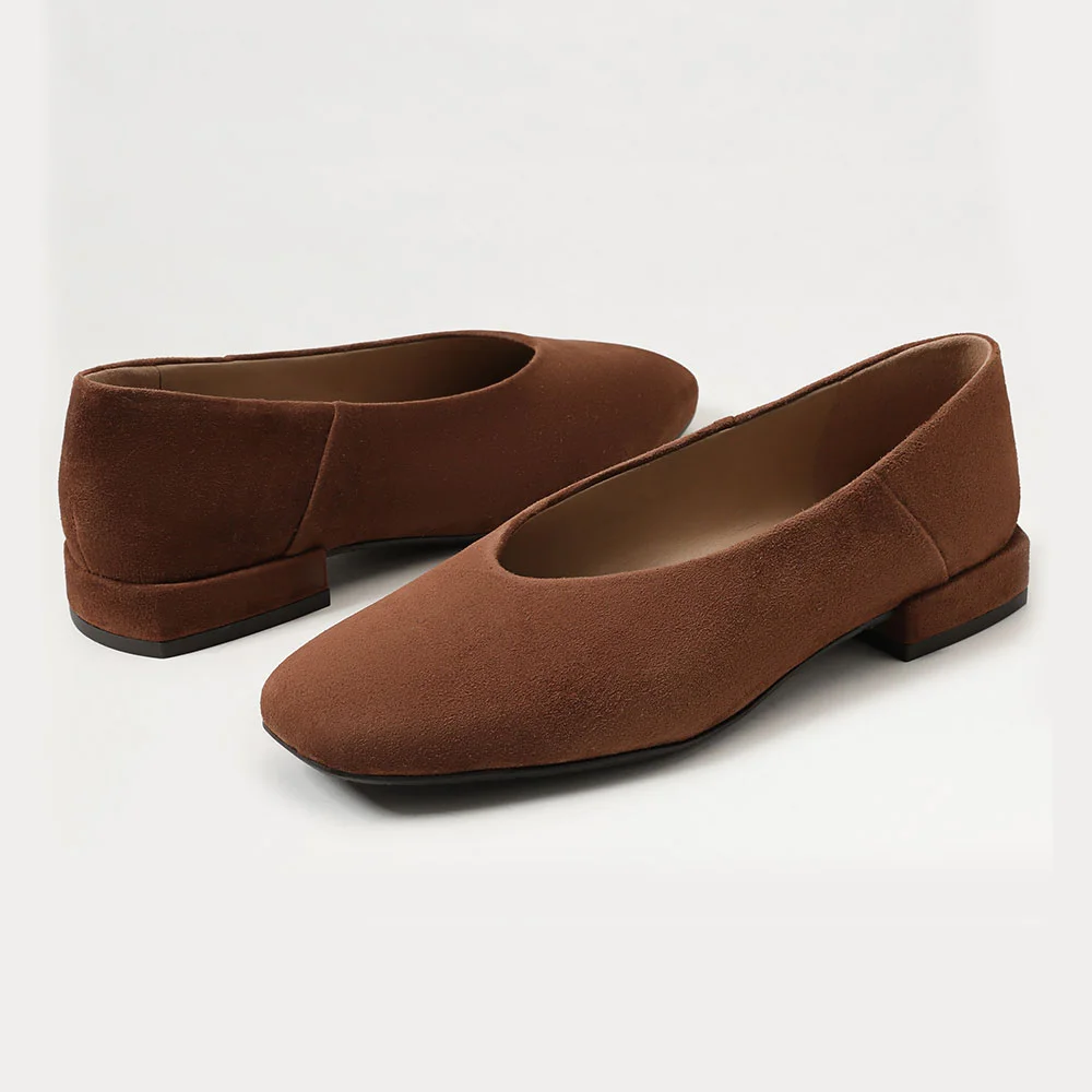 Brown Vegan Suede Closed Toe Flat Business Casual Shoes for Women