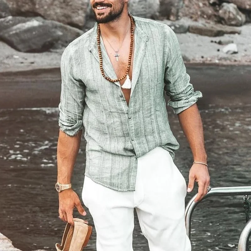 Men's Cotton And Linen Beach Casual Shirt-inspireuse