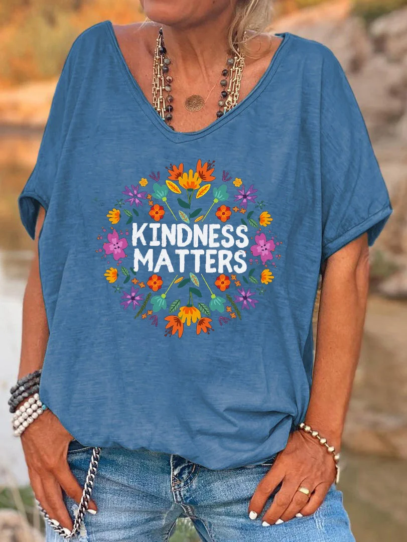 Short Sleeve Loose Be Kind Letter Printed T-shirt