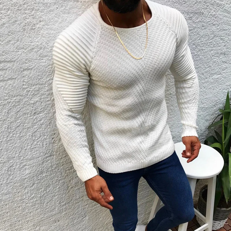 Slim Fit Long Sleeve Pullover Round Neck Sweater Top Sweater Male