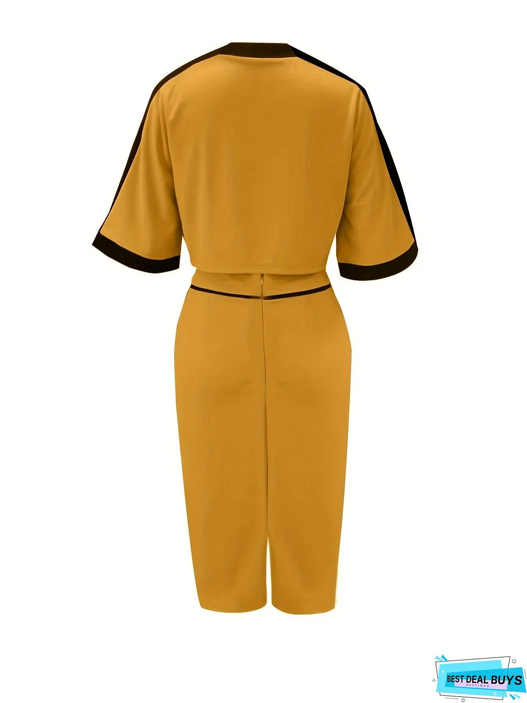 Contrast Trim Two-piece Skirt Set, Half Sleeve Crop Top & Elegant Bodycon Skirt Outfits, Women's Clothing