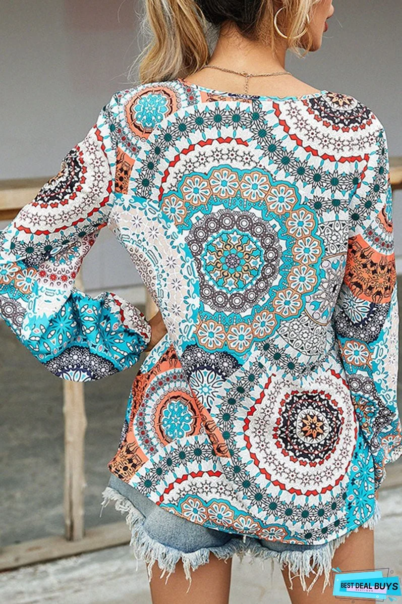 Fashion Casual Print Patchwork O Neck Tops