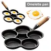 5 Round Holes Egg Frying Pan Cast Iron Omelet Pan for Gas Stove Induction Cooker
