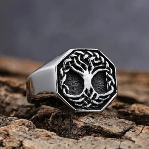 Coutureaura Classic Tree Of Life Stainless Steel Viking Ring